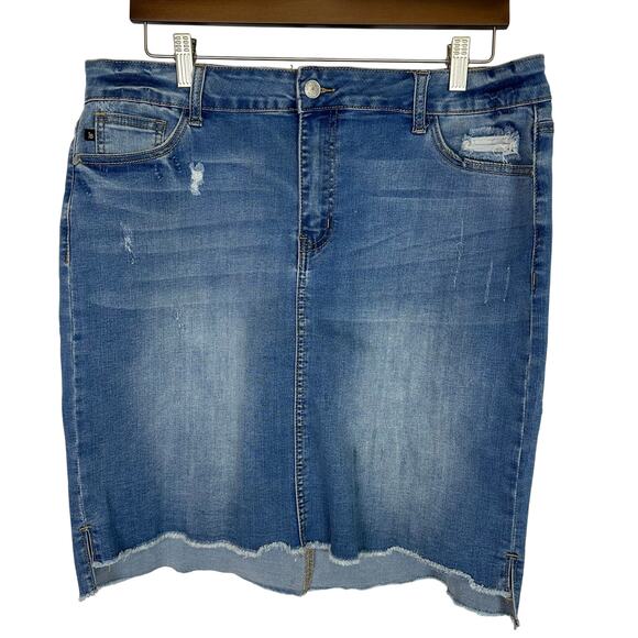 Judy Blue Dresses & Skirts - Judy Blue Raw Hem Distressed Stretch Denim Mini Skirt Sz 1XL Festival Streetwear